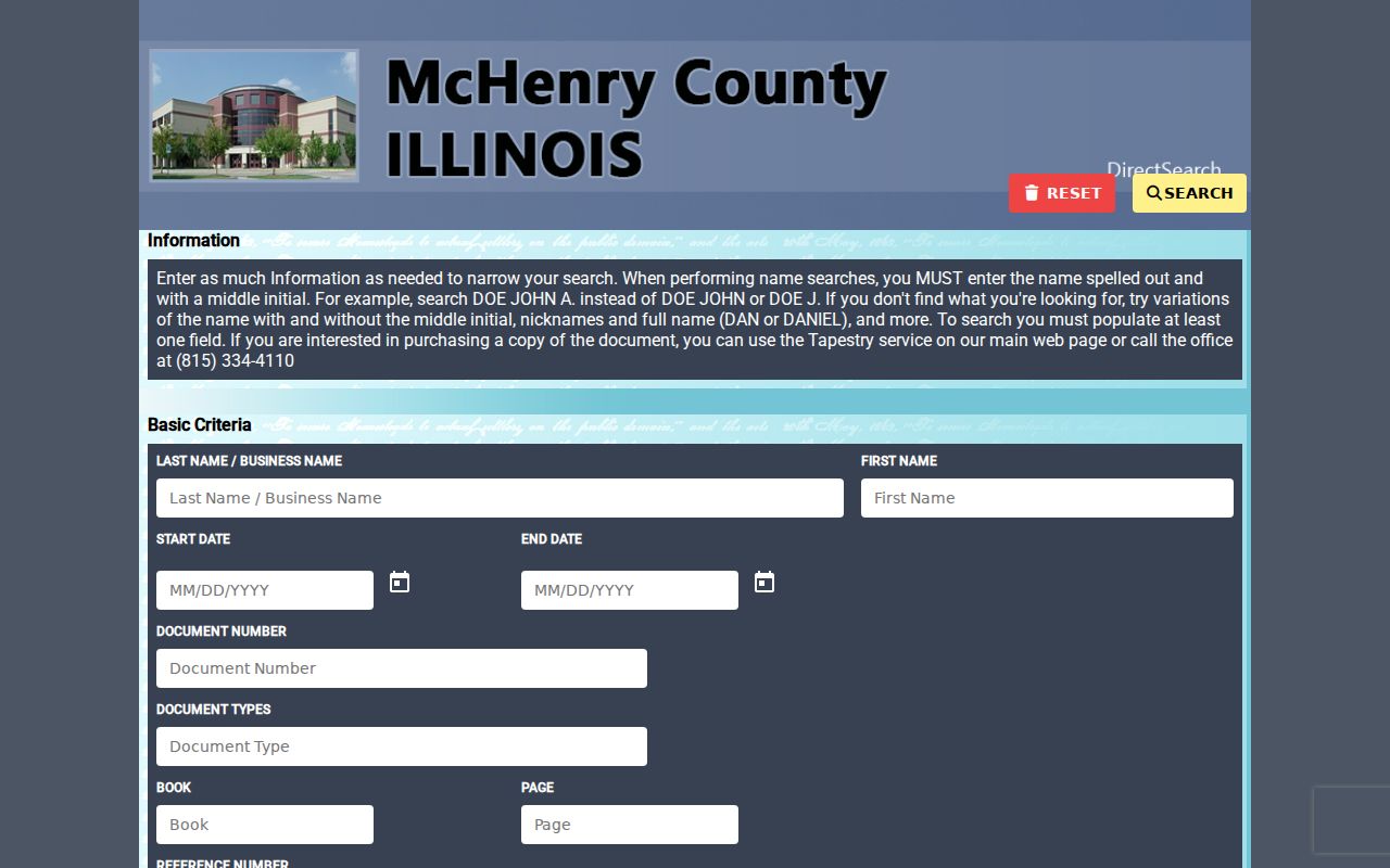 McHenry street directory Recorder deed index search