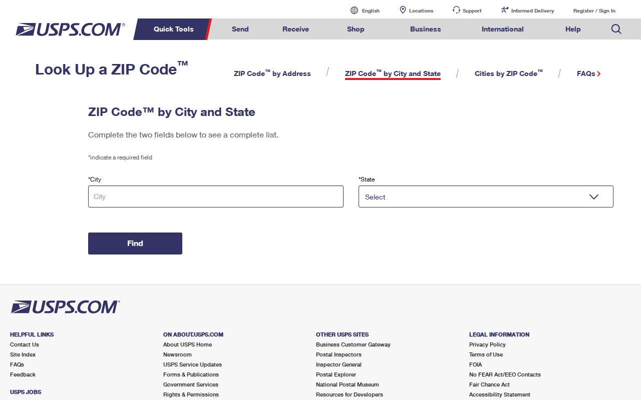 USPS ZIP Code Lookup form used to validate a McHenry address